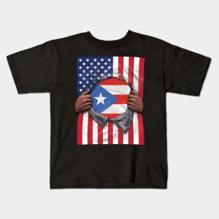 Puerto Rico Flag American Flag Ripped - Gift for Puerto Rican From Puerto Rico Kids T-Shirt